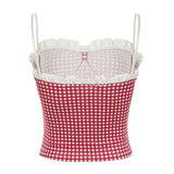 KYLETHOMASW  -  Fashion Sweet Plaid Lace Spliced Women Camisole Cute Chic Y2k Summer Trendy New Slim Fit Blouses
