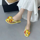 KYLETHOMASW  -  Pink Fashion Flower Ladies Flats Slippers New Summer Beach Round Toe Female Flip flops Women Flats Slippers Slides Sandals Shoes