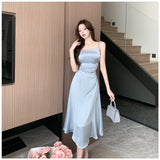 KYLETHOMASW  -  New Solid Color Sling Dress Women's Summer Korean Elegant Lady Pleated Dress Fashion Beach Sexy Backless A-line Dresses