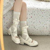KYLETHOMASW  -  Lace Cross Strap Women Mary Jane Shoes Fashion Sweet Butterfly-knot Thick Heel Shoes Spring Autumn Ladies Elegant Dress Pumps