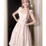 KYLETHOMASW  -  Beach Vacation Sweet Little Fly Sleeve Floral Dress Women Summer Gentle Breeze Princess Waist Cinched Fluffy Long Girl