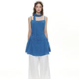 KYLETHOMASW  -  Blue Sleeveless Polka Dot Suspender Skirt with Waist Fashionable Holiday Style Dress Women Summer Sweet Scarf Skirt Chic