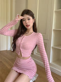 KYLTHOMASW  -  Sweet Hot Girl Pure Sexy Suit Women's Autumn Long-sleeved Cardigan High Waisted Mini Skirt Two-piece Set Fashion Female Clothes