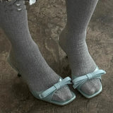 KYLETHOMASW  -  Buttefly Knot Shallow Slippers Sexy Square Toe Thin Heel Slip On Solid New Arrivals Fashion Women Modern Shoes
