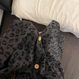 KYLETHOMASW  -  Leopard Print Women 2Pcs Home Outfit,Autumn Winter Lace Ruffle Crew Neck Long Sleeve Sleepwear Soft Casual Ladies Loungewear