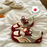 KYLETHOMASW  -  Women Cute Apple Charms Sneakers Lace‑up Round Toe Color Block Patchwork Soft SoleLightweight Casual Daily Walking Comfort Shoes