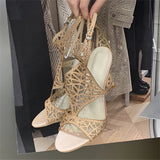 KYLETHOMASW  -  Designer Hollow Out Crystal Diamond Buckle Strap Woman Sandals Street Style Thin High Heels Striptease Shoes