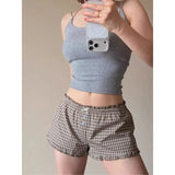 KYLETHOMASW  -  Women American Retro Striped Ruffle Button Straight Shorts Low Waist Casual Summer Bottoms