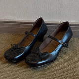 KYLETHOMASW  -  Pleated Square Toe Chunky Heel Mary Jane Shoes Women Bowknot Design Elegant Designer Heels for Ladies Comfort Buckle Party Shoes