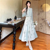 KYLETHOMASW  -  Women's Chinese Style 2-Piece Floral Dress Set Sheer Cardigan Maxi Dress