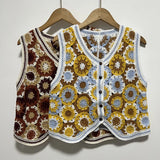 KYLETHOMASW  -  Elegant Style Women's Vintage Floral Crochet Knit Vest Hollow V-Neck Sleeveless Casual All-match Summer New Top