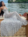 KYLETHOMASW  -  Backless Elegant See Through Maxi Dress Women Polka Dots Print Low-Neck Sleeveless Summer Holiday Ruched Sexy Outfits