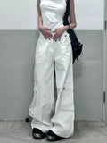 KYLTHOMASW  -  Summer White Womens Jeans High Waist Baggy Casual Vintage Y2K Trend Straight Cargo Pants Street American Wide Leg Denim Trouser