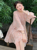 KYLETHOMASW  -  Floral Vintage Elegant Dress Women Causal Evening Beach Party Mini Dresses Female 2025 Summer Long Sleeve Two Piece Dress Korean