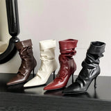 KYLETHOMASW  -  Fashion Pleated Sewing Design Ankle Boots Women Elegant Pointed Toe Thin Heel Modern Boots Comfort Soft Leather Zapatos De Mujer
