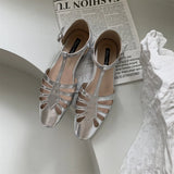 KYLETHOMASW  -  T-strap Rome Flat Sandals Women Hollow Out Vintage Summer Mary Janes Shoes Ladies Pu Leather Holiday Elegant Gladiator Sandals