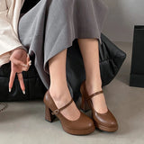 KYLETHOMASW  -  Black Heel Shoe Mary Jane Shallow Mouth Chunky Sandals Clogs for Women Beige Lolita Retro Block African High Pumps Janes