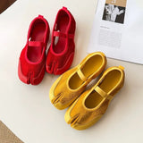 KYLETHOMASW  -  Ballet Flats Tabi Shoes for Woman Comfortable Hollow Out Elegant Red Mary Janes Shoes Ladies Elastic Band Spring Autumn Loafers