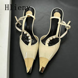 Kylethomasw Metal Pointed Toe Stiletto Sandal Women Luxury Pearls Strap Buckle Designer High Heels Party Prom Shoes Summer Women Pumps