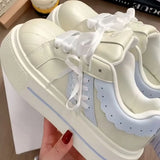 KYLETHOMASW  -  Women's Kawaii Ribbon Thick Heel Breathable White Sneakers Casual Running Shell Shoes Chunky Y2K Dad Style for Spring