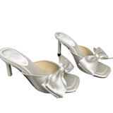 KYLETHOMASW  -  Exquisite Butterfly-knot Decoration Slippers Women Fashion Square Head Sandal Minimal Elegant Dress Street Style High Heels