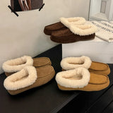 KYLETHOMASW  -  Vintage Women Fleece Lined Flats Shoes Concise Shallow Slip On Shoes Autumn Winter Ladies Elegant Keep Warm Snow Shoes