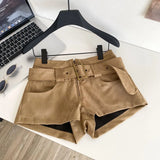 KYLETHOMASW  -  Y2k Suede Shorts Mujer Solid Autumn Winter Hot Sexy Woman Pants High Waist Korean Fashion Retro Pantalones Mujer