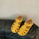 KYLETHOMASW  -  ONG Genuine Leather Hollow out Flat Roman Sandals Versatile Casual Cage oes mid Heel round Toe Summer Faion Women's oes