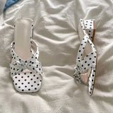 KYLETHOMASW  -  Bow Women Chunky Slippers Elegant High Heels Shoes Dress Party Sandals Designer Pumps Walking Slides Trend Mujer Zapatos