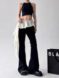 KYLETHOMASW  -  Lace Patchwork Lace Up Pants for Women 2205 New Slim Fit Fake Two Piece Flare Pants Y2k High Waist Black Straight Trousers