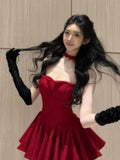KYLETHOMASW  -  French Elegant Red Sexy Style Dress Women New Year Bow Strap Dresses Fashion Princess Aesthetic Design Sense Party Outfits