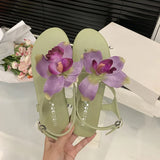KYLETHOMASW  -  New Female Flats Sandals Shoes For Women Flip Flops Round Toe Fashion Flower Footwear Ankle Buckle Ladies Flats Sandals Shoes