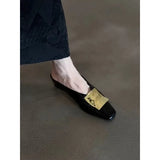 KYLETHOMASW  -  Metal-buttoned Toe, Half-slipper, Female, Inwardly Height-increasing, Square-headed, One-footed, Lazy Person's Drag