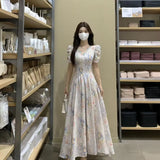 KYLETHOMASW  -  French Sweet Floral Dress High Waist Slimming Summer Vacation Long Dress
