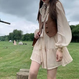 KYLETHOMASW  -  White Gentle Style Long-sleeved Dress for Women with Waist Slimming a Character