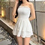KYLETHOMASW  -  White Sexy Strapless Dress for Women's Summer Fungus Edge Slim Fit A-line Short Dress Fashion Female Clothes