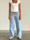 KYLETHOMASW  -  Spring and Autumn Solid Color Loose Jeans Women's Low-rise Wide-leg Pants Multi-Pocket Street Style Washed Jeans American Retro