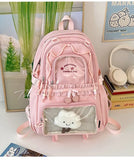 KYLETHOMASW  -  Ruched Lace Bow Ita Mochila Fashion Ins Large Capacity Mochilas Mujer School Bag Star Letter Embroidery Backpack Backpacks