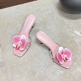 KYLETHOMASW  -  Female Slip On Footwear Square Toe Ladies High Heels Pumps Slides Shoes Luxury Fashion Flower Women Thin Heels Shoes 2025 New