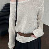 KYLETHOMASW  -  Knitted Sweater Women Diagonal Collar Off Shoulder Autumn Winter Hollow Out Belt Pullover Vintage Elegant Jumper Ladies