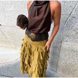KYLETHOMASW  -  Ruffled Midi Skirt Womens Vintage Flounce Skirt Woman New Fashion Elegant Solid Long Skirts autumn Evening Party Skirts