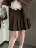 KYLETHOMASW  -   Woolen Slim Pleated Skirts Chic Women A-Line Preppy Style 2024 Casual High Waist Autumn Loose New Casual All Match