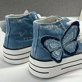 KYLETHOMASW  -  Spring Autumn Women Thick Sole Denim Shoes Butterfly High-top Canvas Shoes Girls Breathable Cloth Casual Shoes Canvas Shoes