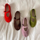KYLETHOMASW  -  Leather Mary Janes Flats Shoes Women Cow Suede Buckle Strap Ballet Flats Shoes Ladies Spring Autumn Shallow Soft Casual Loafers