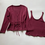 KYLETHOMASW  -  2025 Minimalist Angora Red Knitted Cardigan Jacket Women Coat Sunscreen Shirt Tops