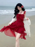 KYLETHOMASW  -  New Summer Vacation White Dress Irregular Hem Heavy Embroidery Fairy Tale Women's Dress Square Collar Fly Sleeve Beach Dress