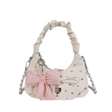 KYLETHOMASW  -  Women Cute Colorful Polka Dot Hobo Bag Ruched Handle Small PU Leather Chain Crossbody Purse with Bow Charm New Handbags
