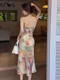 KYLETHOMASW  -  Fashion Summer Long Dresses For Women Elegant Retro Print Sexy Strap Backless Slim Midi Party Vacation Robe Mujer Vestido Street