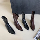 KYLETHOMASW  -  Black Pointed Toe Boots Woman Chunky Shoes Fall High Heels Brown Ankle Boots Back Zipper Ladies Shoes