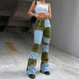 KYLETHOMASW  -  Y2k Patchwork Jeans Women Casual All-match Zippper Pockets Button Flare Denim Trousers Female 2025 Spring Summer Lady Streetwear